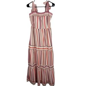 Polagram Tie Shoulder striped Maxi dress sz L